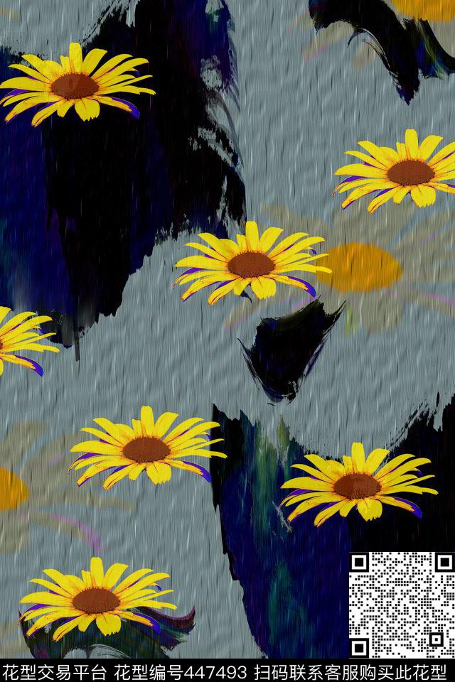 菊花抽象油画数码印花华亿平台下载（图片编号: 447493） - 瓦栏（Walan）