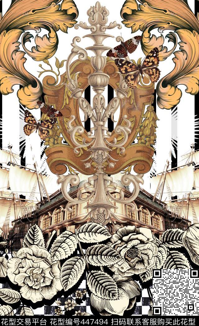 定位复古时尚黑白格子数码印花华亿平台下载（图片编号: 447494） - 瓦栏（Walan）