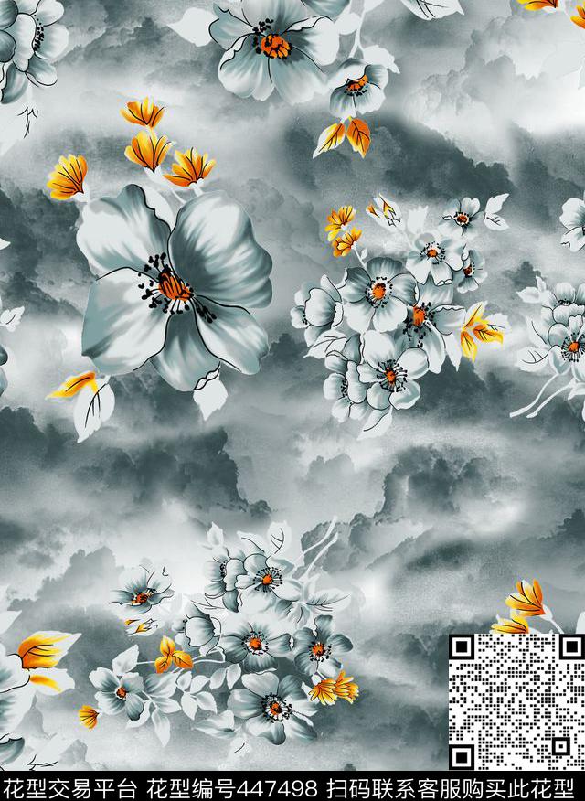 水墨中国风数码印花华亿平台下载（图片编号: 447498） - 瓦栏（Walan）