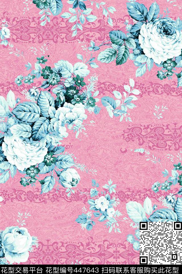 背景花纹手绘花卉欧式传统印花华亿平台下载（图片编号: 447643） - 瓦栏（Walan）