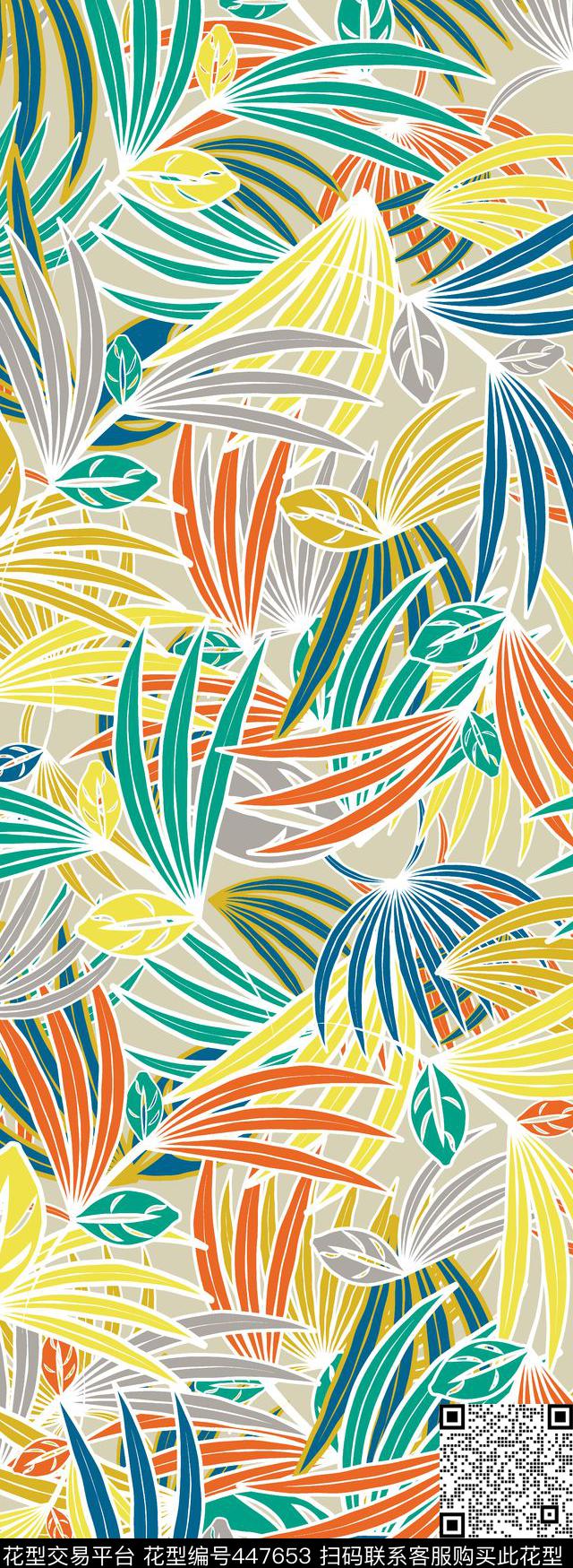 叶子图案热带风情花卉印花图案传统印花华亿平台下载（图片编号: 447653） - 瓦栏（Walan）