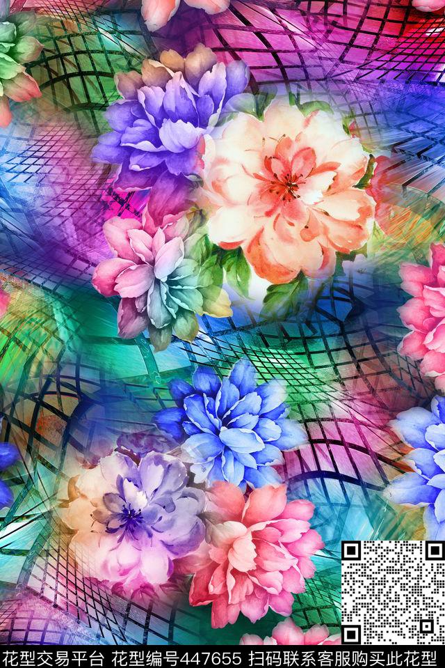 机理几何花卉数码印花华亿平台下载（图片编号: 447655） - 瓦栏（Walan）