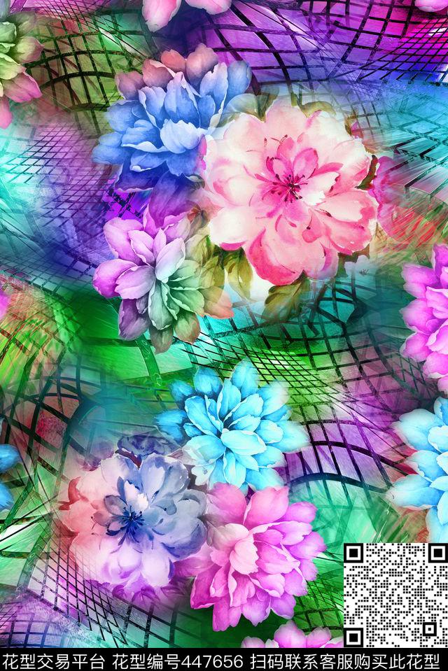 机理几何花卉数码印花华亿平台下载（图片编号: 447656） - 瓦栏（Walan）