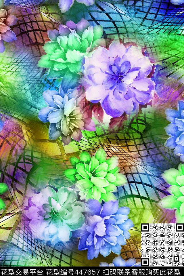 机理几何花卉数码印花华亿平台下载（图片编号: 447657） - 瓦栏（Walan）