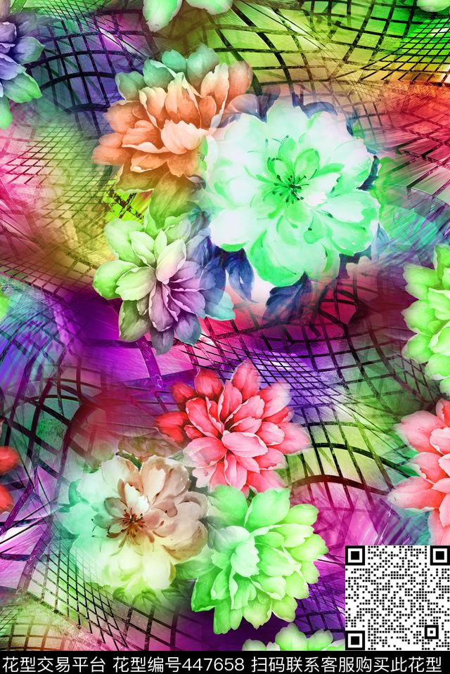 机理几何花卉数码印花华亿平台下载（图片编号: 447658） - 瓦栏（Walan）