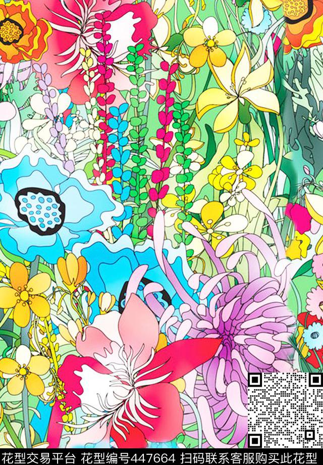 卡通植物花卉水彩数码印花华亿平台下载（图片编号: 447664） - 瓦栏（Walan）