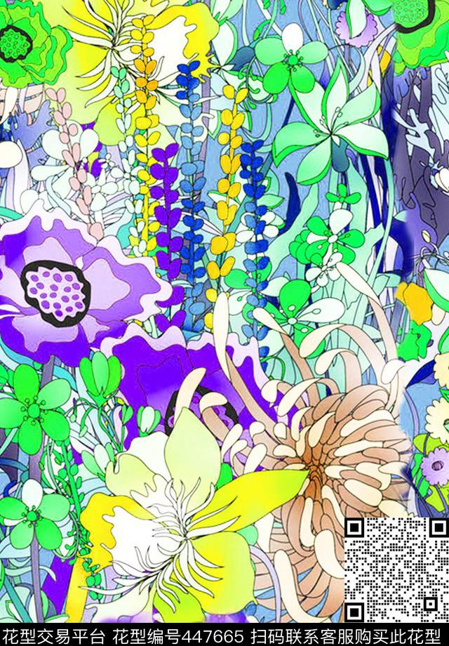 卡通植物花卉水彩数码印花华亿平台下载（图片编号: 447665） - 瓦栏（Walan）