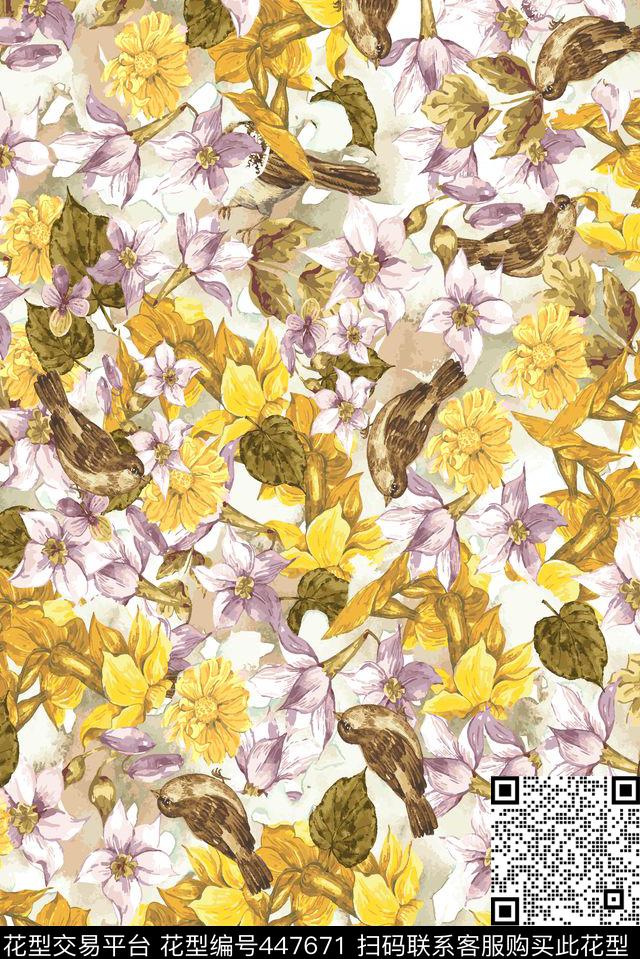 水彩古风花卉传统印花华亿平台下载（图片编号: 447671） - 瓦栏（Walan）