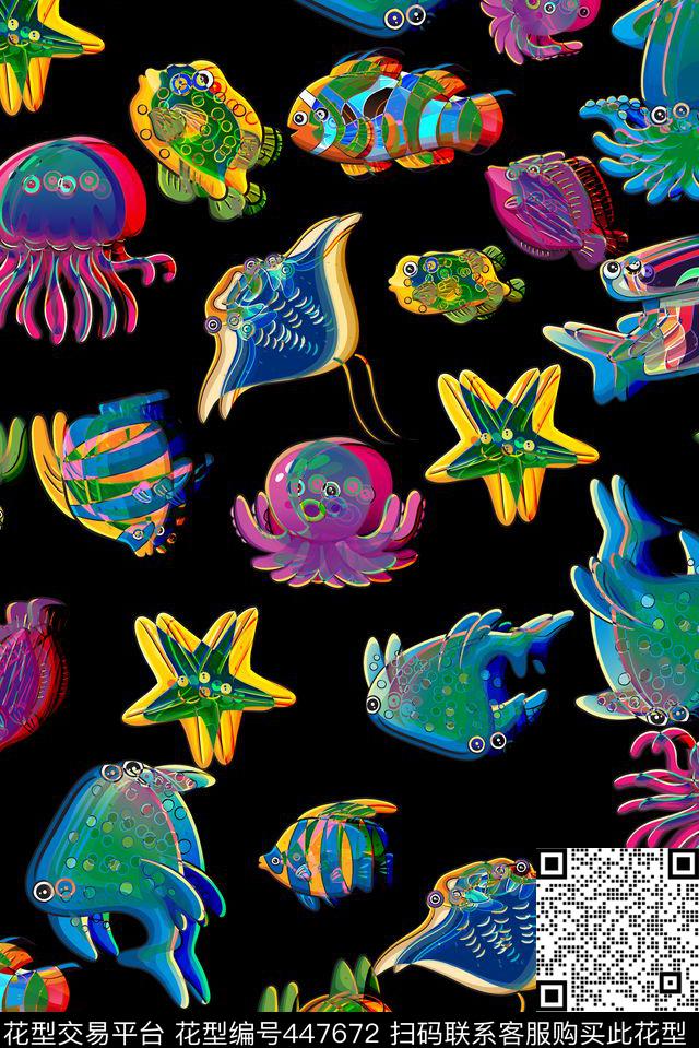 卡通海洋生物数码印花华亿平台下载（图片编号: 447672） - 瓦栏（Walan）