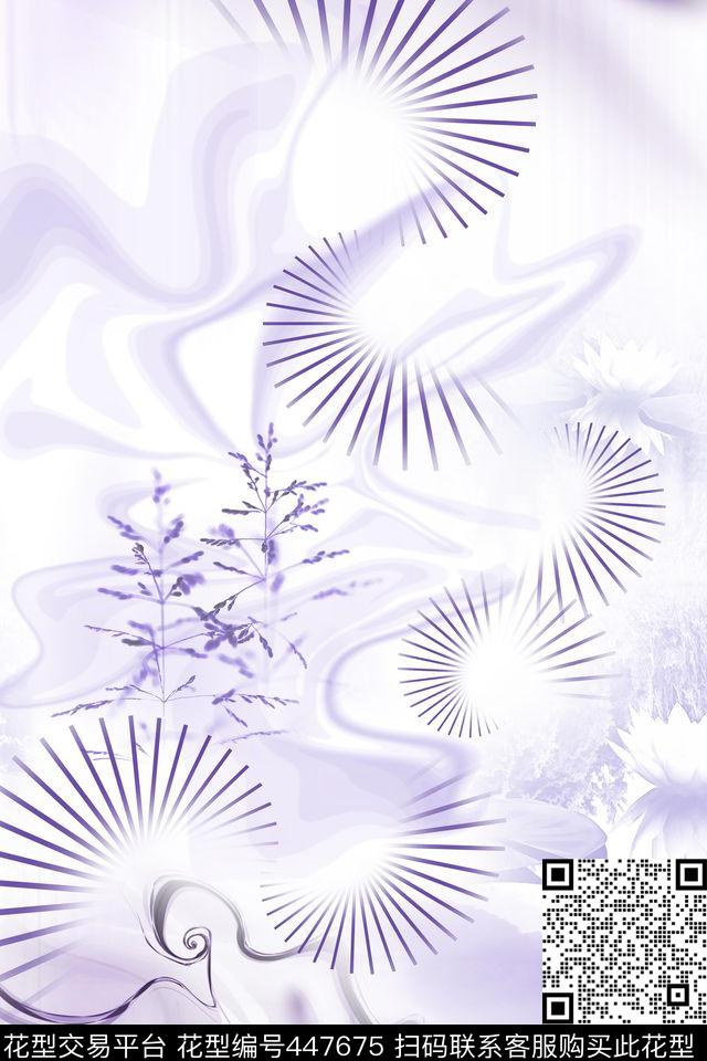花卉淡雅紫线条数码印花华亿平台下载（图片编号: 447675） - 瓦栏（Walan）