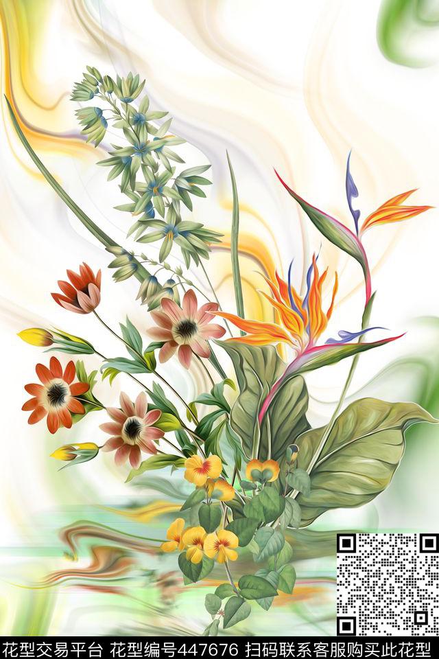 花卉云雾定位数码印花华亿平台下载（图片编号: 447676） - 瓦栏（Walan）