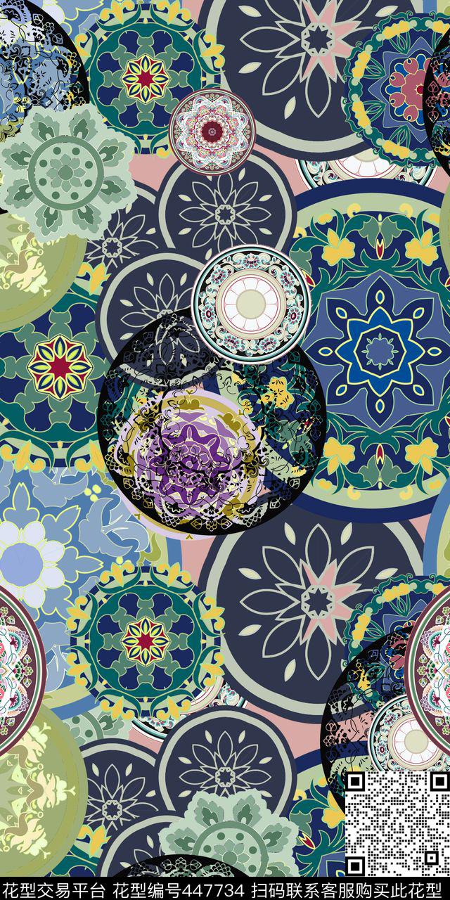 民族风图腾异域风情数码印花华亿平台下载（图片编号: 447734） - 瓦栏（Walan）