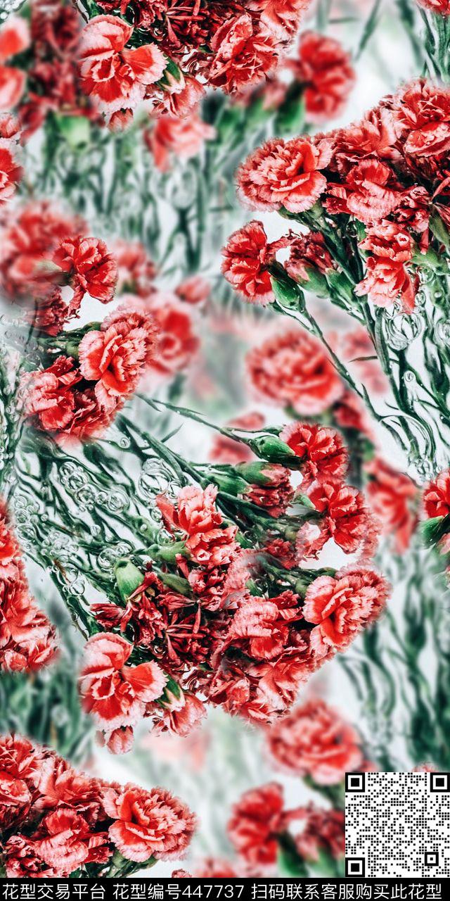 时尚朦胧花卉红色数码印花华亿平台下载（图片编号: 447737） - 瓦栏（Walan）