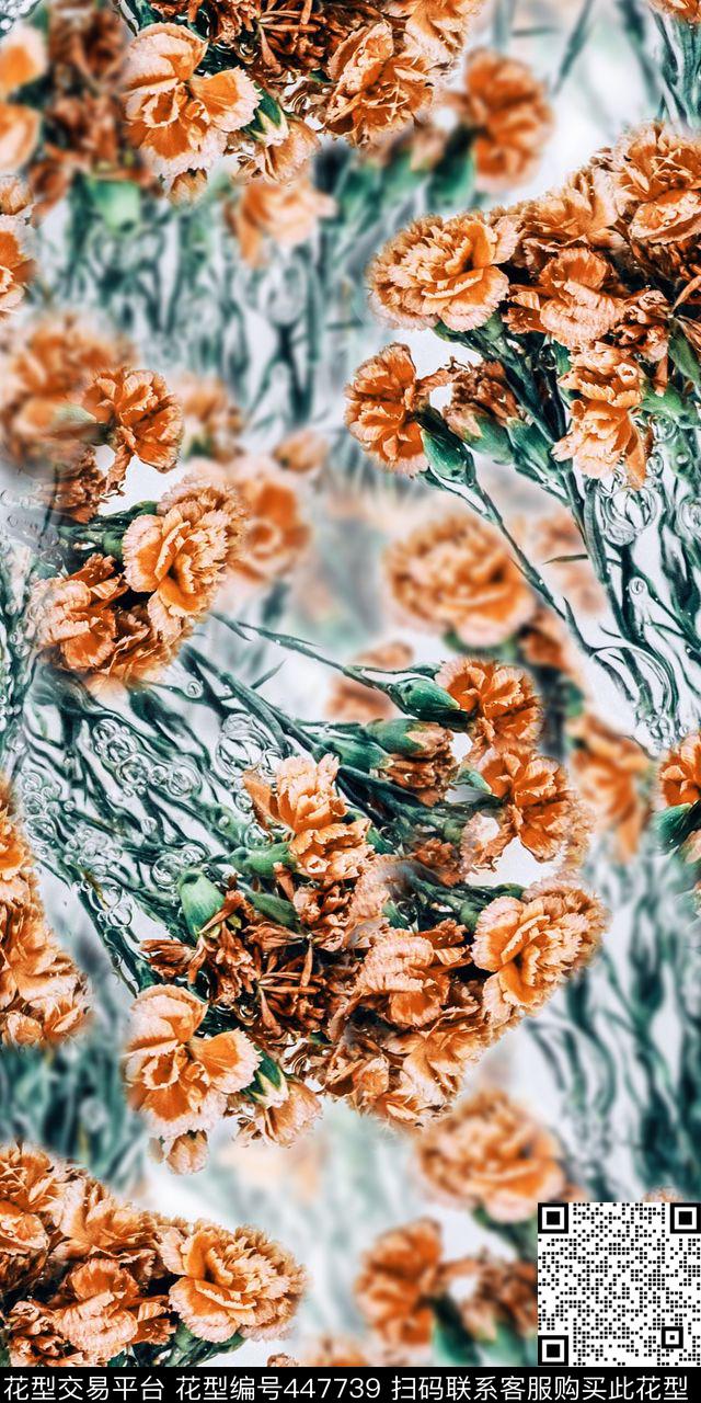 时尚朦胧花卉红色服装丝巾时尚创意F-S服装（花卉）数码印花华亿平台下载（图片编号: 447739） - 瓦栏（Walan）