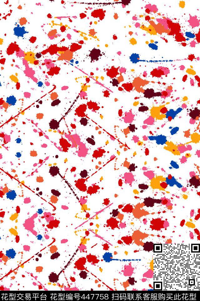 水墨画五色墨点流行时尚传统印花华亿平台下载（图片编号: 447758） - 瓦栏（Walan）