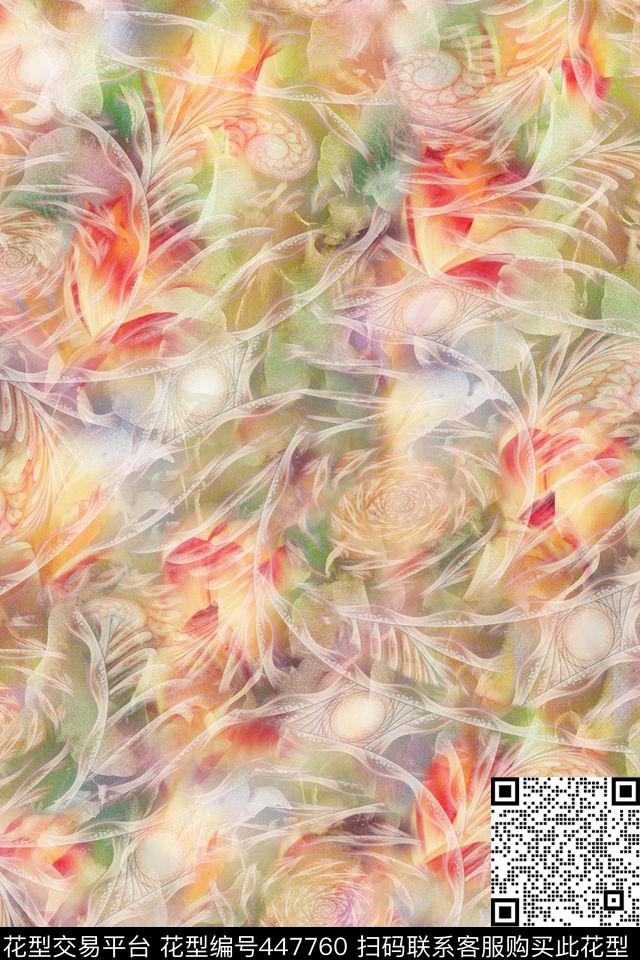 花卉抽象纹潮流女装数码印花华亿平台下载（图片编号: 447760） - 瓦栏（Walan）