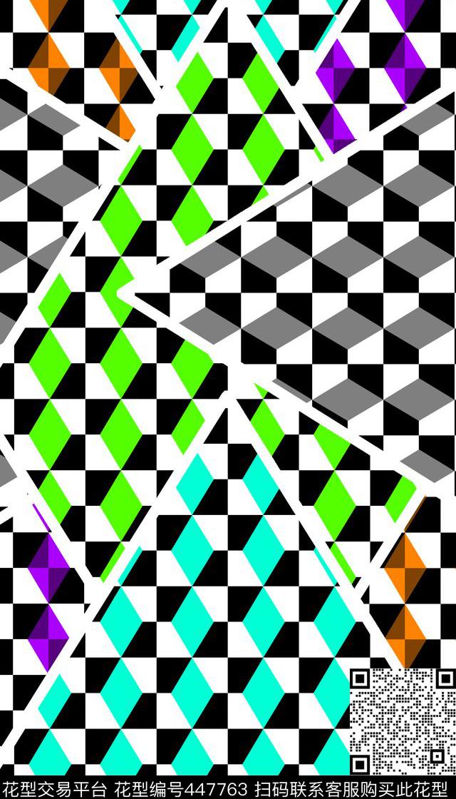 抽象格子几何传统印花华亿平台下载（图片编号: 447763） - 瓦栏（Walan）