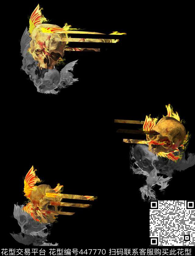 火焰花纪梵希骷髅印象派数码印花华亿平台下载（图片编号: 447770） - 瓦栏（Walan）