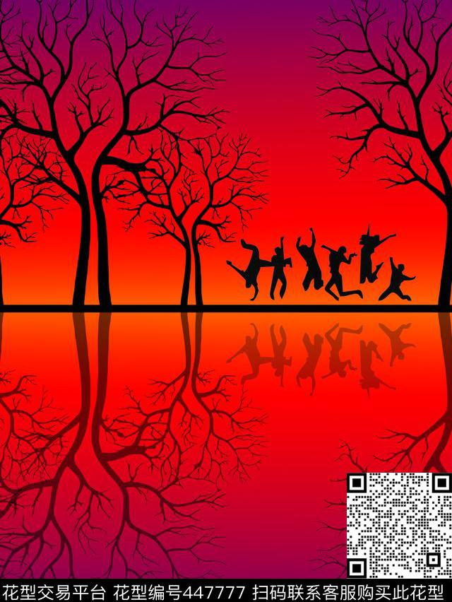 浪漫人物树木传统印花华亿平台下载（图片编号: 447777） - 瓦栏（Walan）