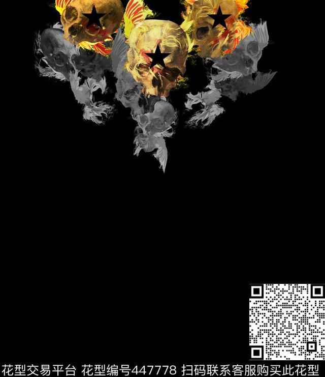 火焰骷髅男装印象派数码印花华亿平台下载（图片编号: 447778） - 瓦栏（Walan）