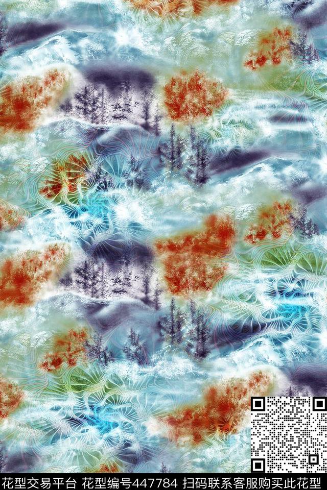 森林底纹抽象纹男装数码印花华亿平台下载（图片编号: 447784） - 瓦栏（Walan）