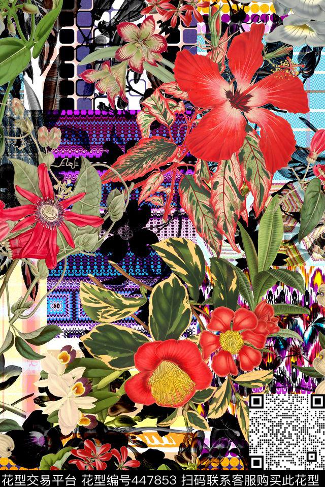 花卉民族花朵数码印花华亿平台下载（图片编号: 447853） - 瓦栏（Walan）