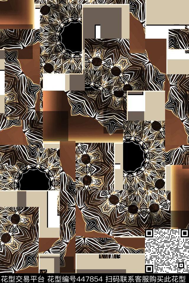 几何抽象色块数码印花华亿平台下载（图片编号: 447854） - 瓦栏（Walan）