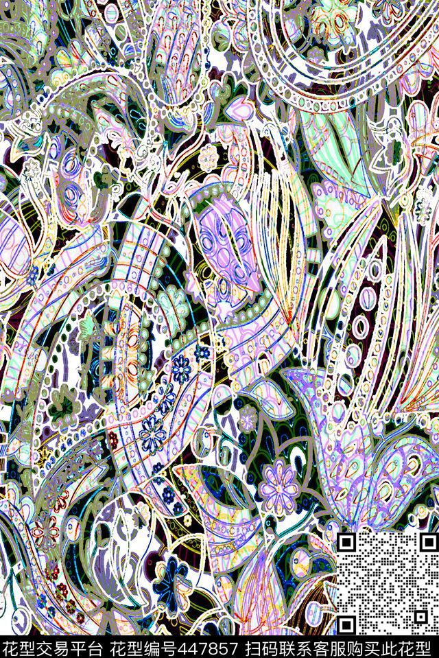 抽象佩斯利旋涡纹数码印花华亿平台下载（图片编号: 447857） - 瓦栏（Walan）