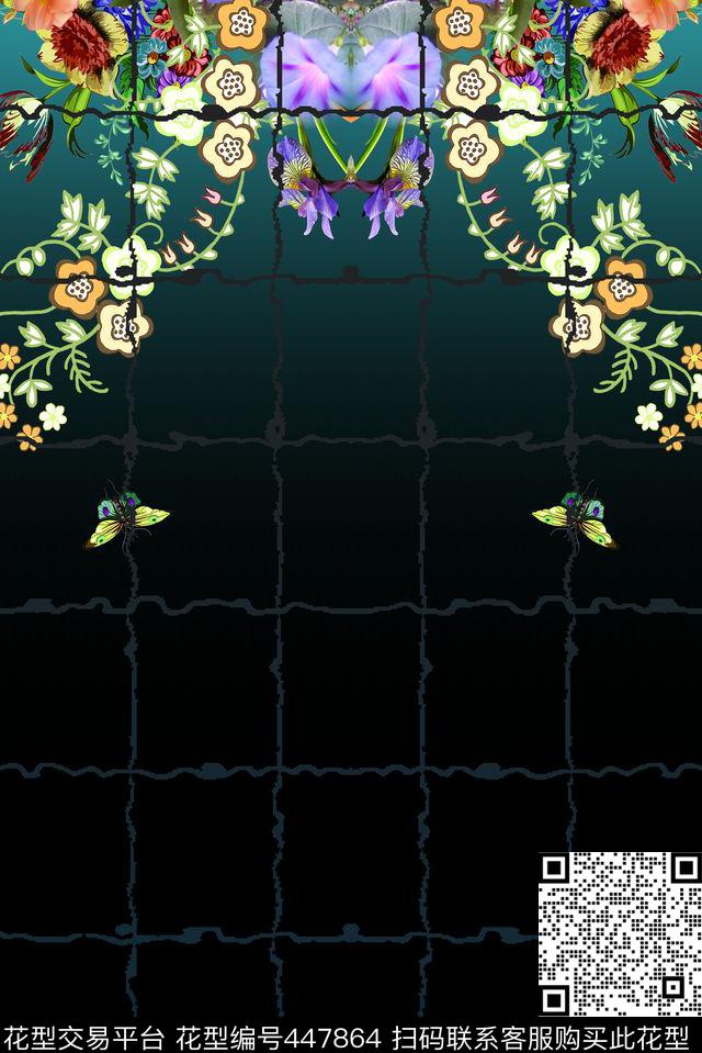 定位对称花卉数码印花华亿平台下载（图片编号: 447864） - 瓦栏（Walan）