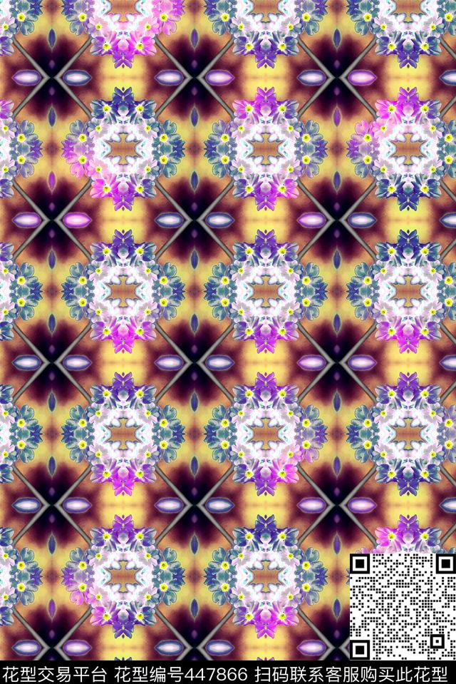 抽象花卉民族数码印花华亿平台下载（图片编号: 447866） - 瓦栏（Walan）