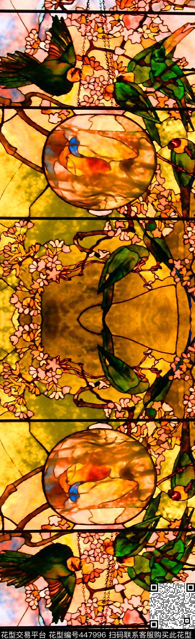 时尚流行新潮数码对称丝巾水彩花卉鹦鹉数码印花华亿平台下载（图片编号: 447996） - 瓦栏（Walan）