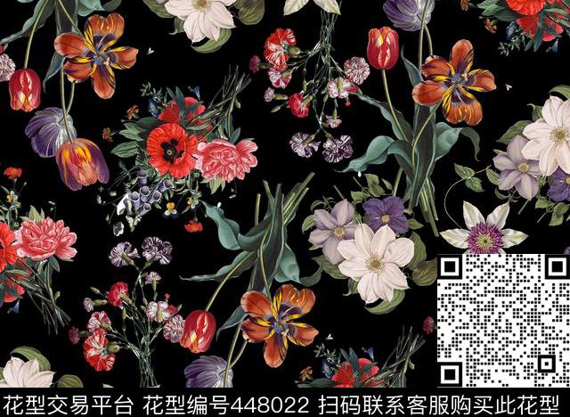 复古风花卉时尚优雅数码印花华亿平台下载（图片编号: 448022） - 瓦栏（Walan）