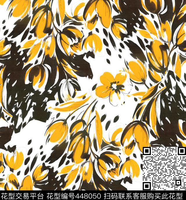 流行时尚手绘花卉风格化花卉数码印花华亿平台下载（图片编号: 448050） - 瓦栏（Walan）