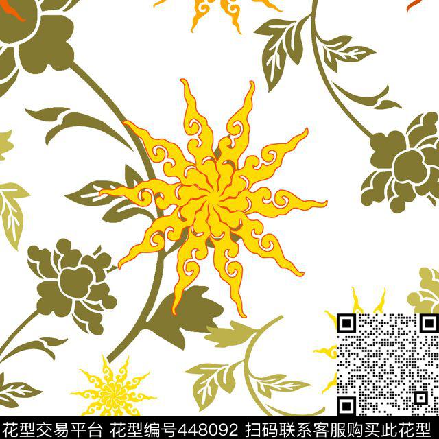 传统花卉传统印花华亿平台下载（图片编号: 448092） - 瓦栏（Walan）