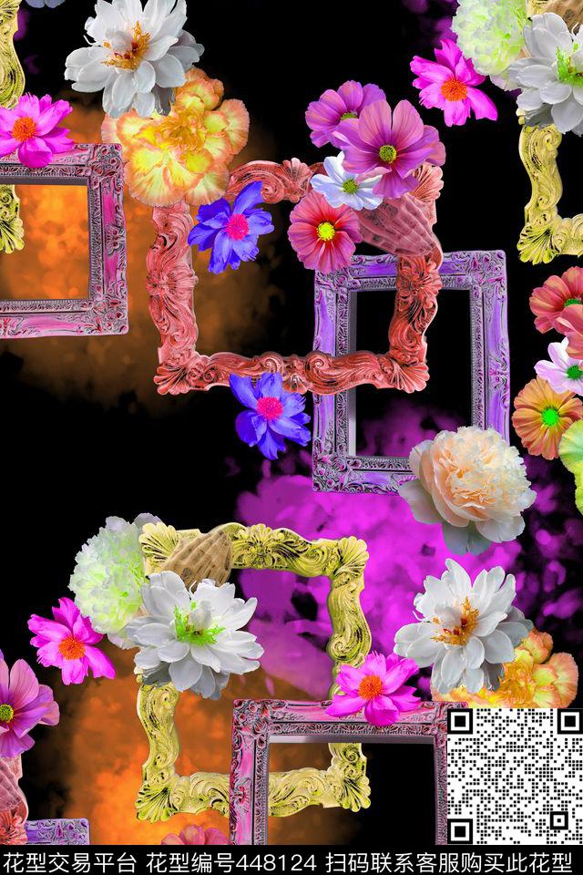 花卉淡雅花卉青花瓷风格数码印花华亿平台下载（图片编号: 448124） - 瓦栏（Walan）