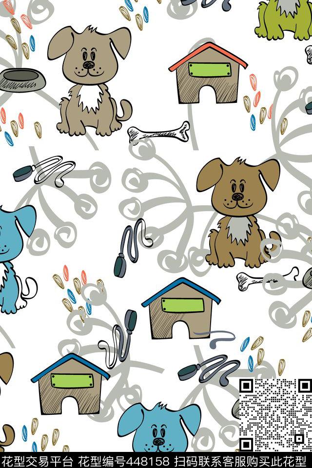 可爱卡通小狗传统印花华亿平台下载（图片编号: 448158） - 瓦栏（Walan）