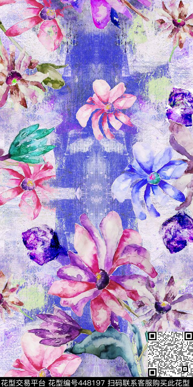 花卉冷色调时尚数码印花华亿平台下载（图片编号: 448197） - 瓦栏（Walan）
