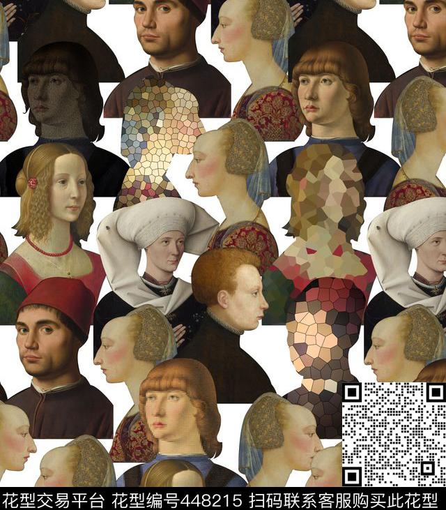 插画复古人物流行时尚数码印花华亿平台下载（图片编号: 448215） - 瓦栏（Walan）