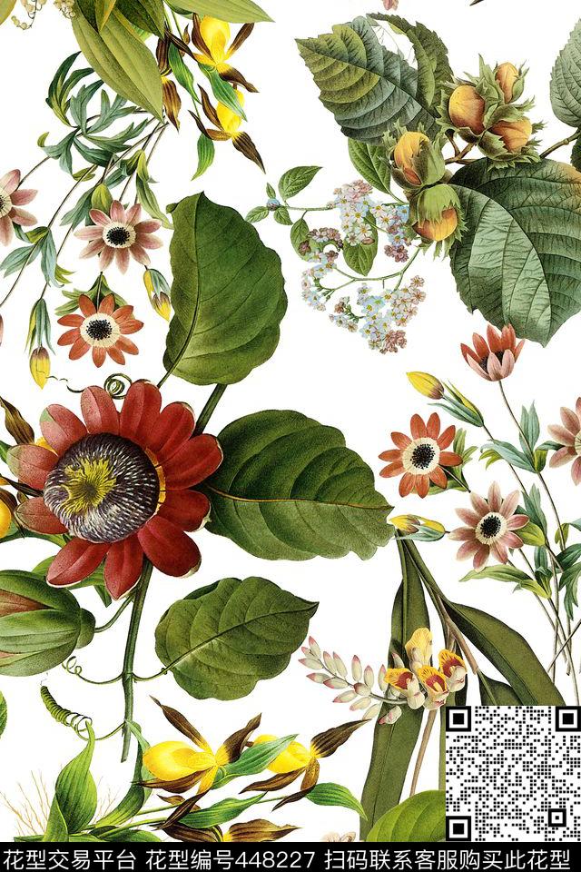 清新花卉手绘数码印花华亿平台下载（图片编号: 448227） - 瓦栏（Walan）