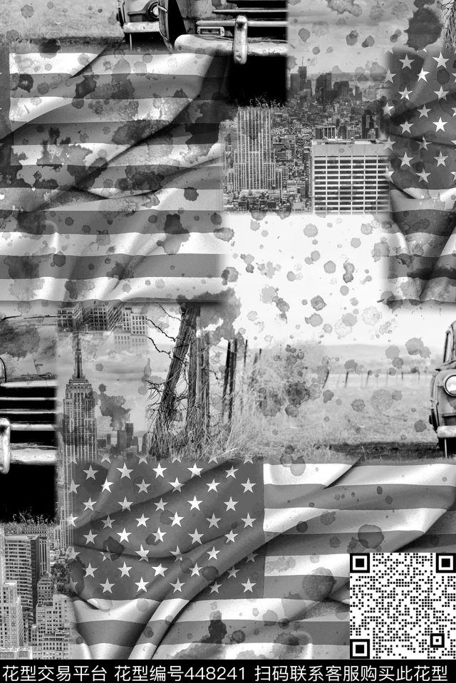 欧美复古风美国国旗墨迹数码印花华亿平台下载（图片编号: 448241） - 瓦栏（Walan）