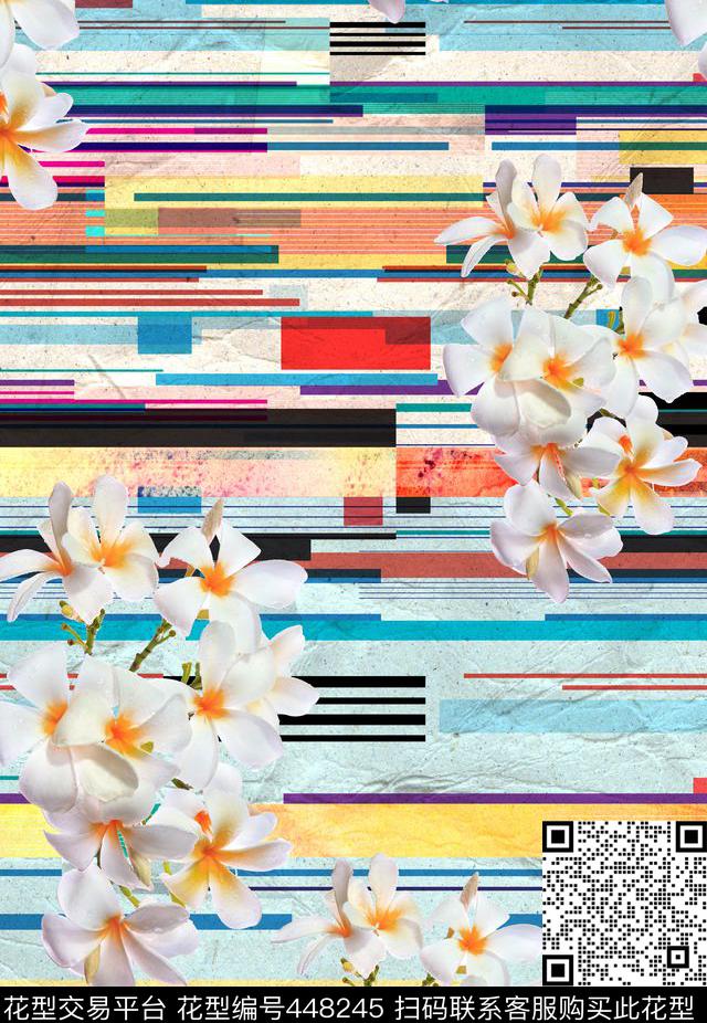 彩色条纹潘神花卉类几何花卉数码印花华亿平台下载（图片编号: 448245） - 瓦栏（Walan）