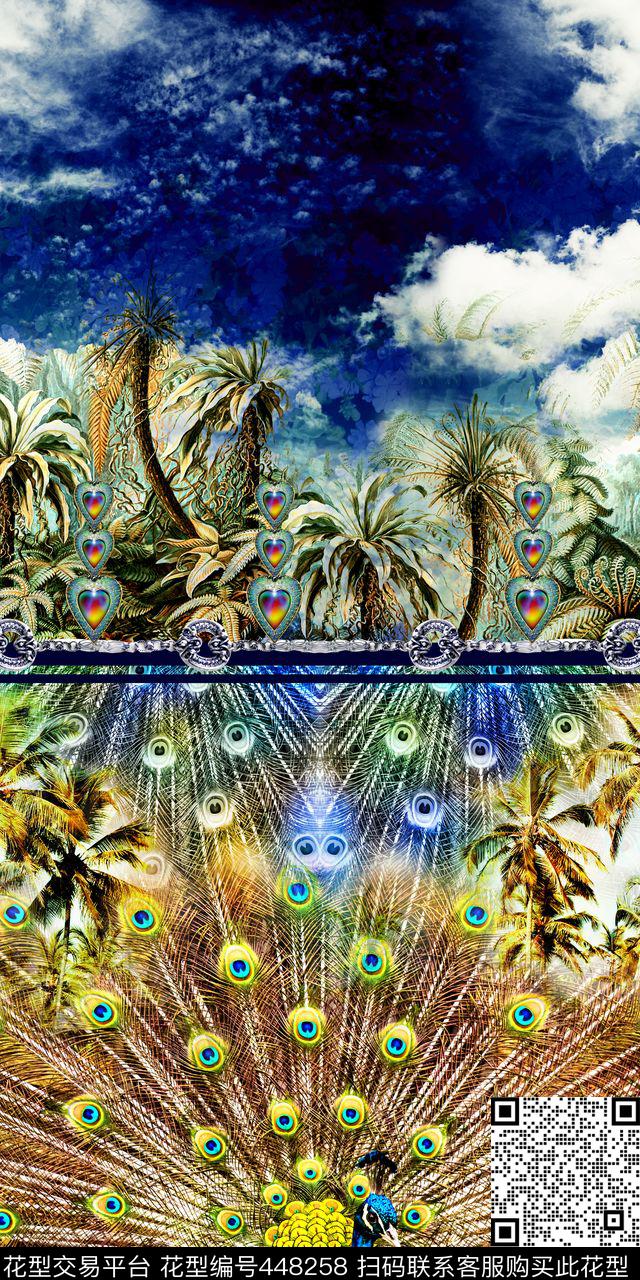 大牌孔雀时尚数码印花华亿平台下载（图片编号: 448258） - 瓦栏（Walan）