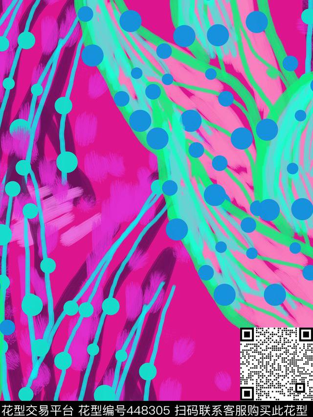 波点手绘涂鸦写意线条数码印花华亿平台下载（图片编号: 448305） - 瓦栏（Walan）