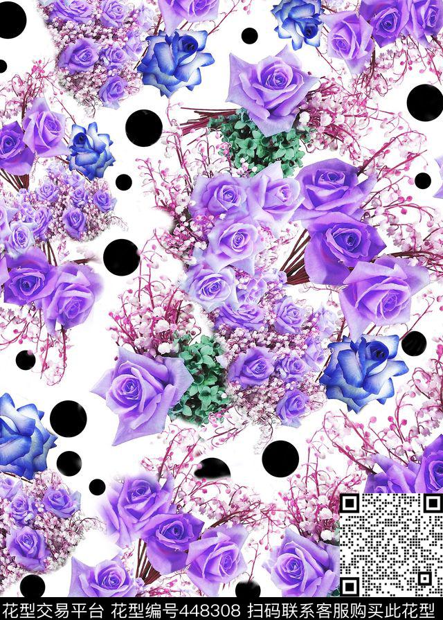 田园风格花卉紫色花卉数码印花华亿平台下载（图片编号: 448308） - 瓦栏（Walan）