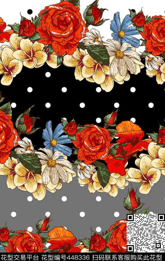 精美色块花卉潘神花卉类手绘花卉数码印花华亿平台下载（图片编号: 448336） - 瓦栏（Walan）