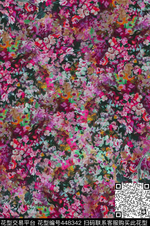 中国风涂鸦抽象数码印花华亿平台下载（图片编号: 448342） - 瓦栏（Walan）