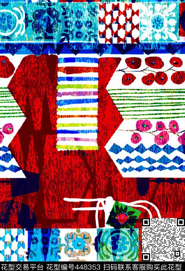 民族手绘纹理数码印花华亿平台下载（图片编号: 448353） - 瓦栏（Walan）