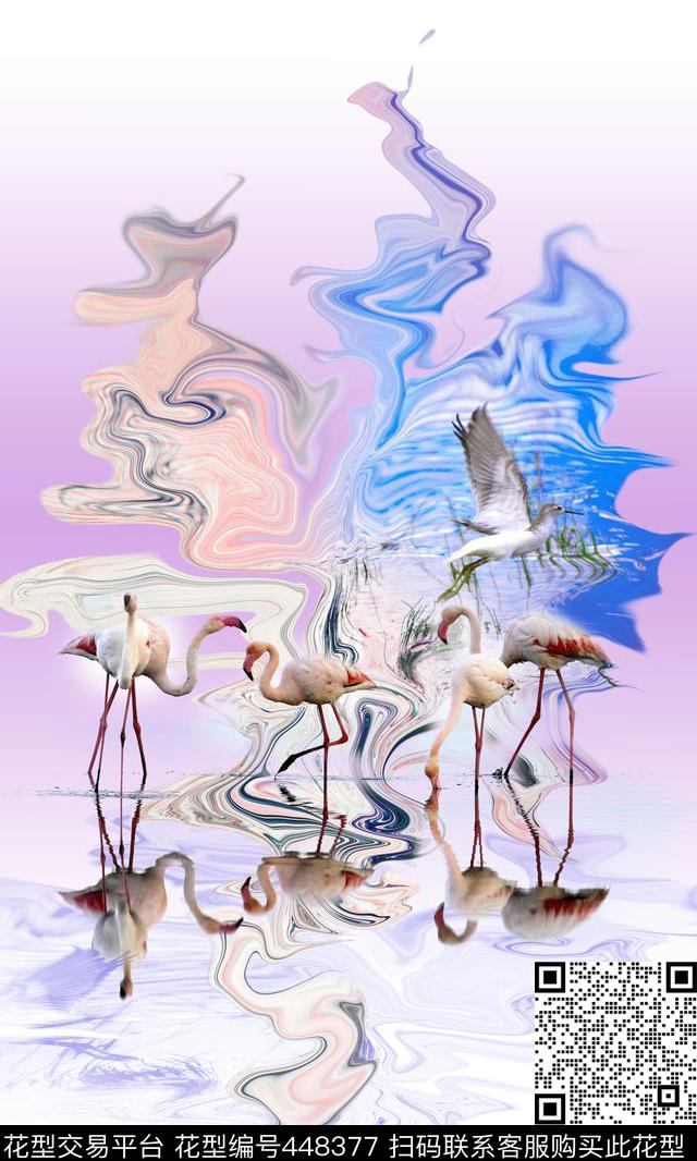 白鹤定位水波纹数码印花华亿平台下载（图片编号: 448377） - 瓦栏（Walan）