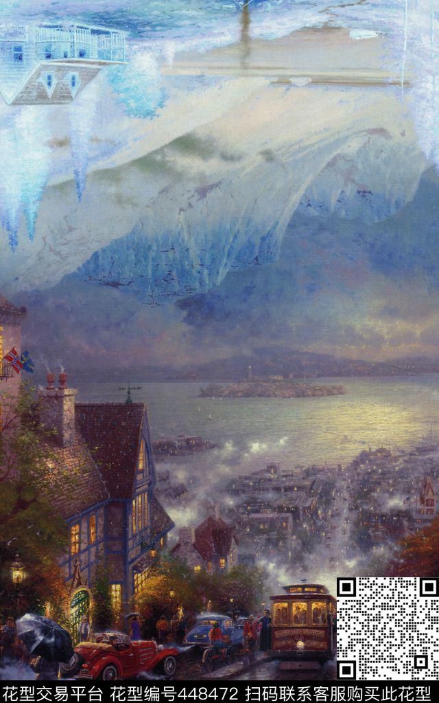 冰山插画复古唯美数码印花华亿平台下载（图片编号: 448472） - 瓦栏（Walan）