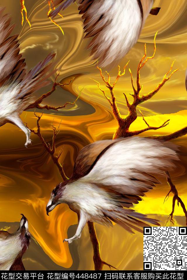 爆款男装老鹰和树树木悬空数码印花华亿平台下载（图片编号: 448487） - 瓦栏（Walan）